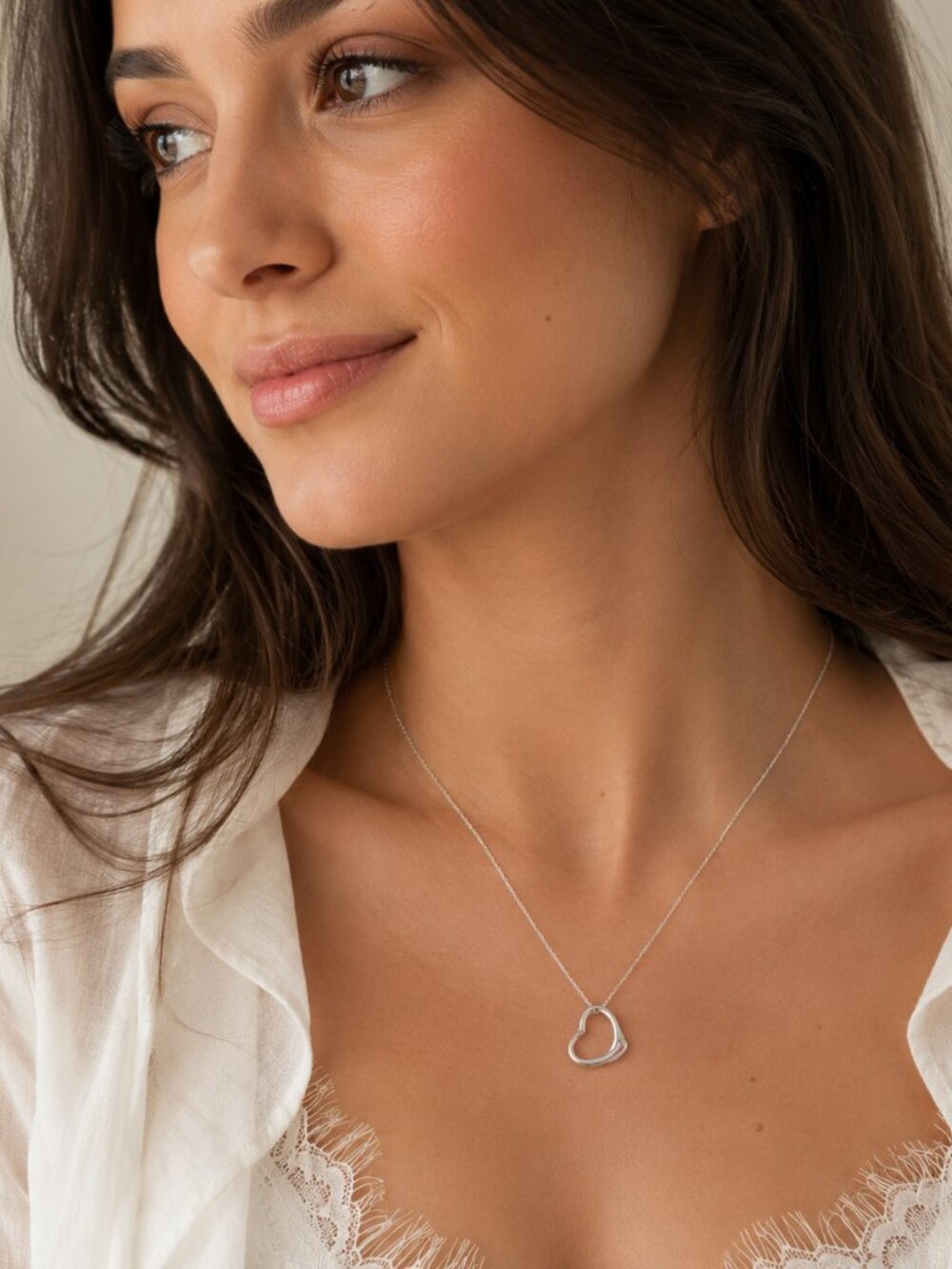 925 Sterling Silver floating heart Charm Pendant Slide Necklace gift for ladies